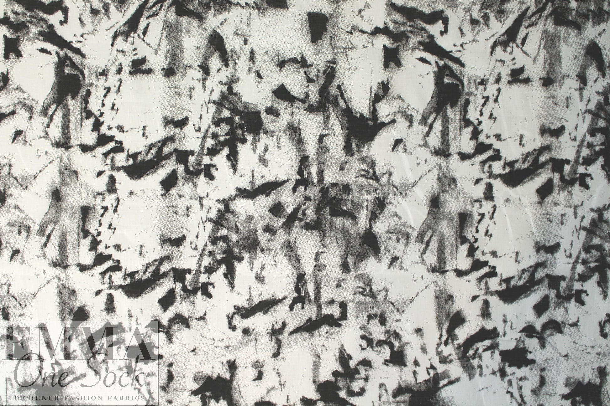 100% ramie woven digital print - black/white abstract 1.875 yd