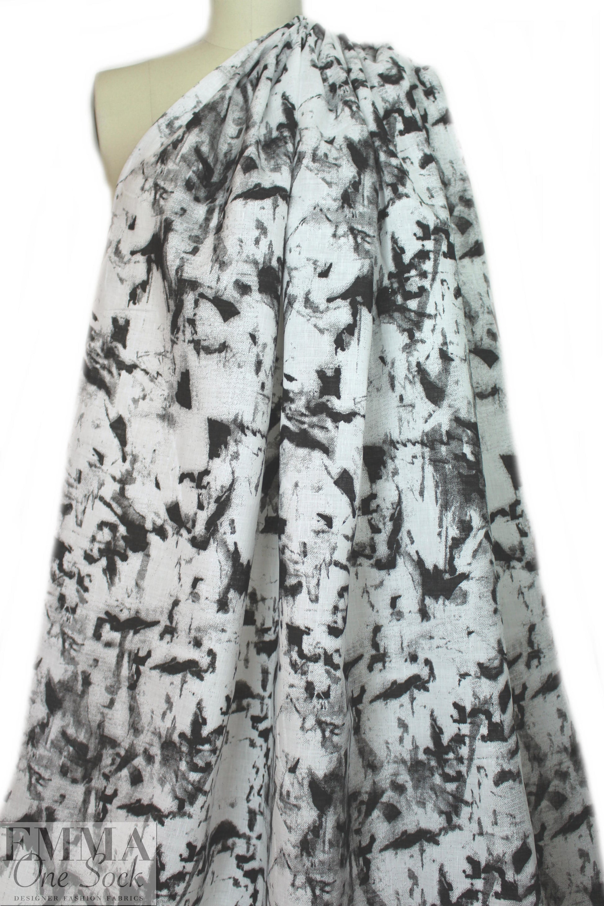 100% ramie woven digital print - black/white abstract 1.875 yd