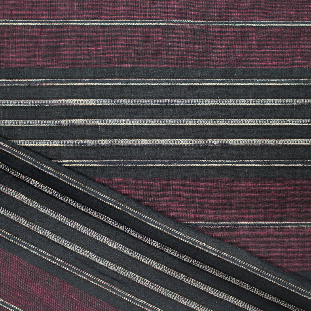 European 'midnight berry' novelty stripe linen woven