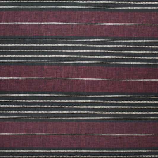 European 'midnight berry' novelty stripe linen woven