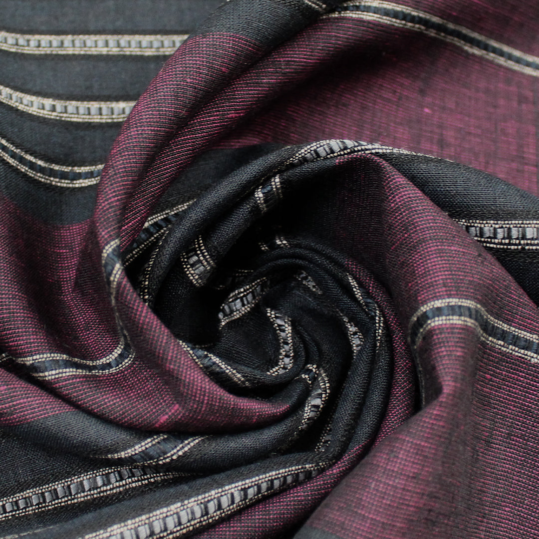 European 'midnight berry' novelty stripe linen woven .625 yds