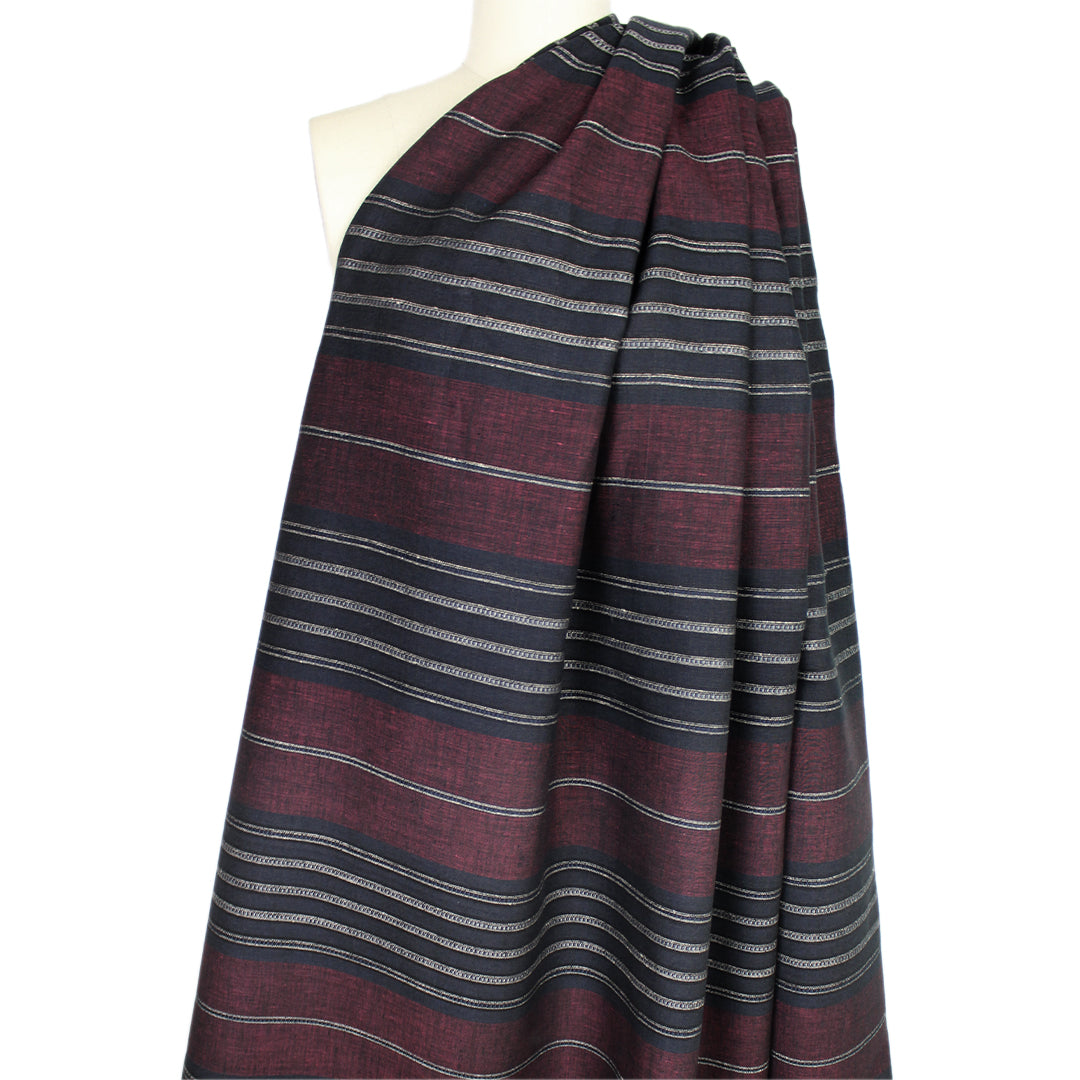 European 'midnight berry' novelty stripe linen woven .625 yds