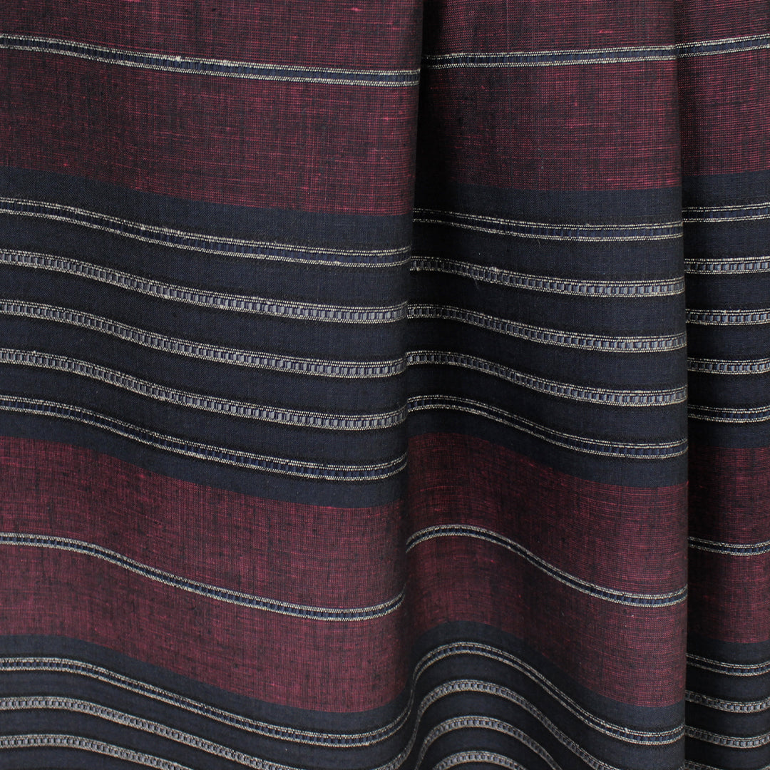 European 'midnight berry' novelty stripe linen woven