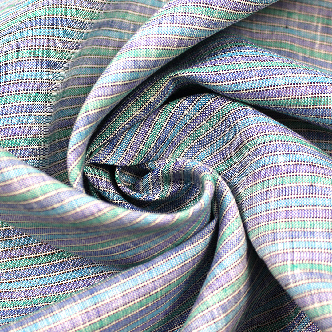 European blue/purple/green stripe all linen woven