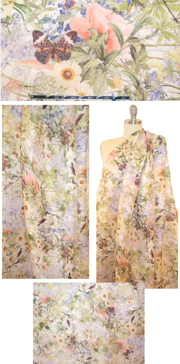 linen/silk printed semi-sheer - butterfly garden