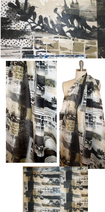 linen/silk printed semi-sheer - balcony dream 1.125 yds