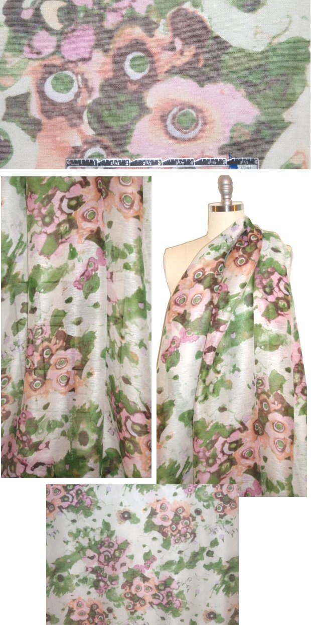 Ratti linen silk printed sheer - pink/green 1.625 yd