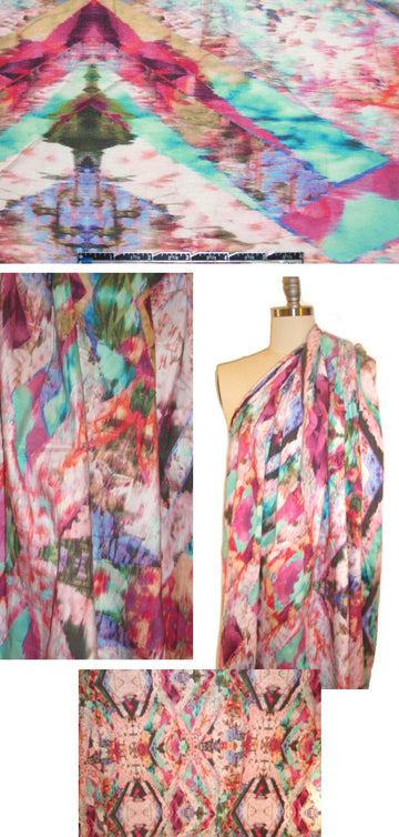 Italian linen stretch colorful digital ikat woven
