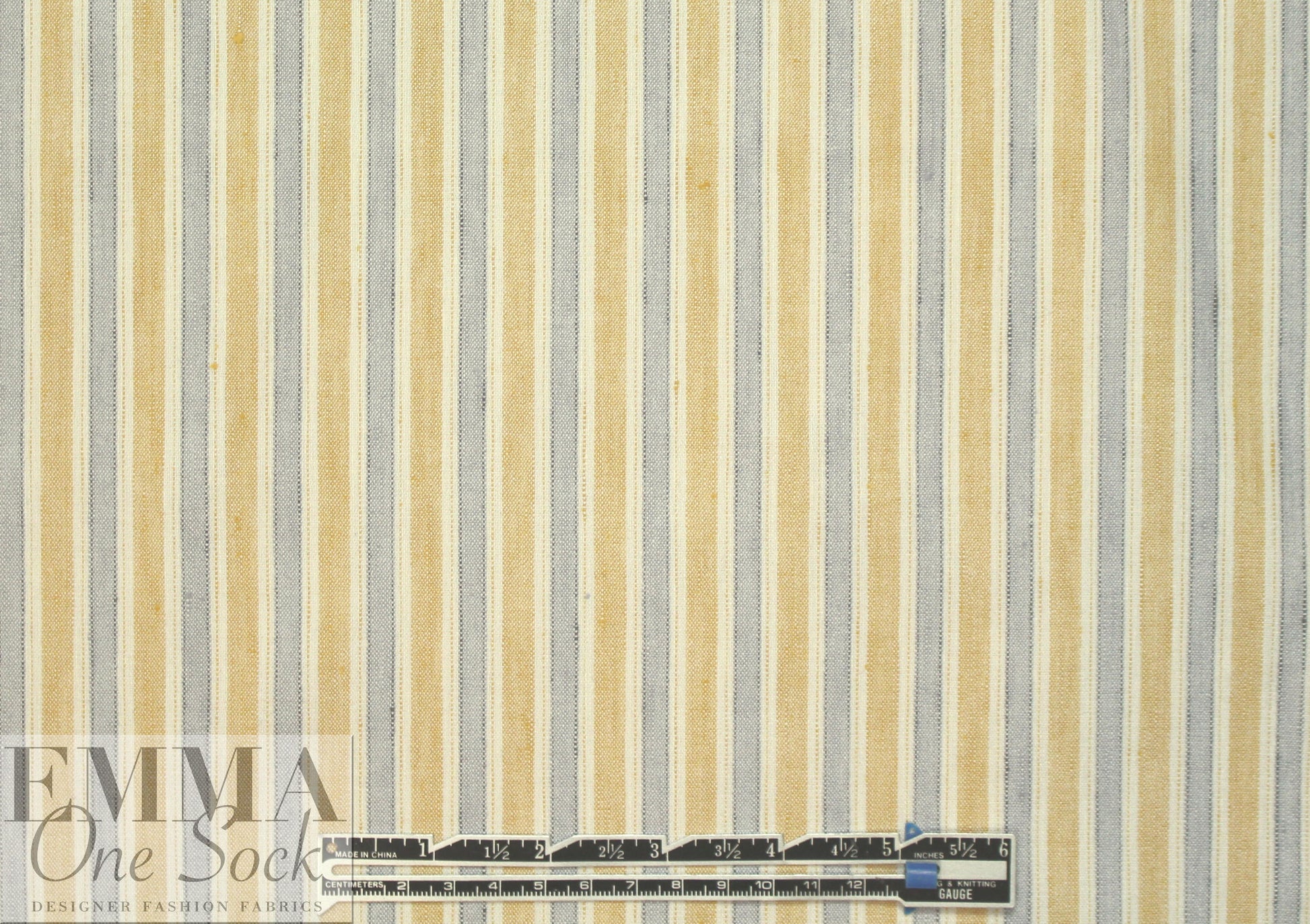 European linen/rayon stretch woven maize/chambray stripe 1.6 yds