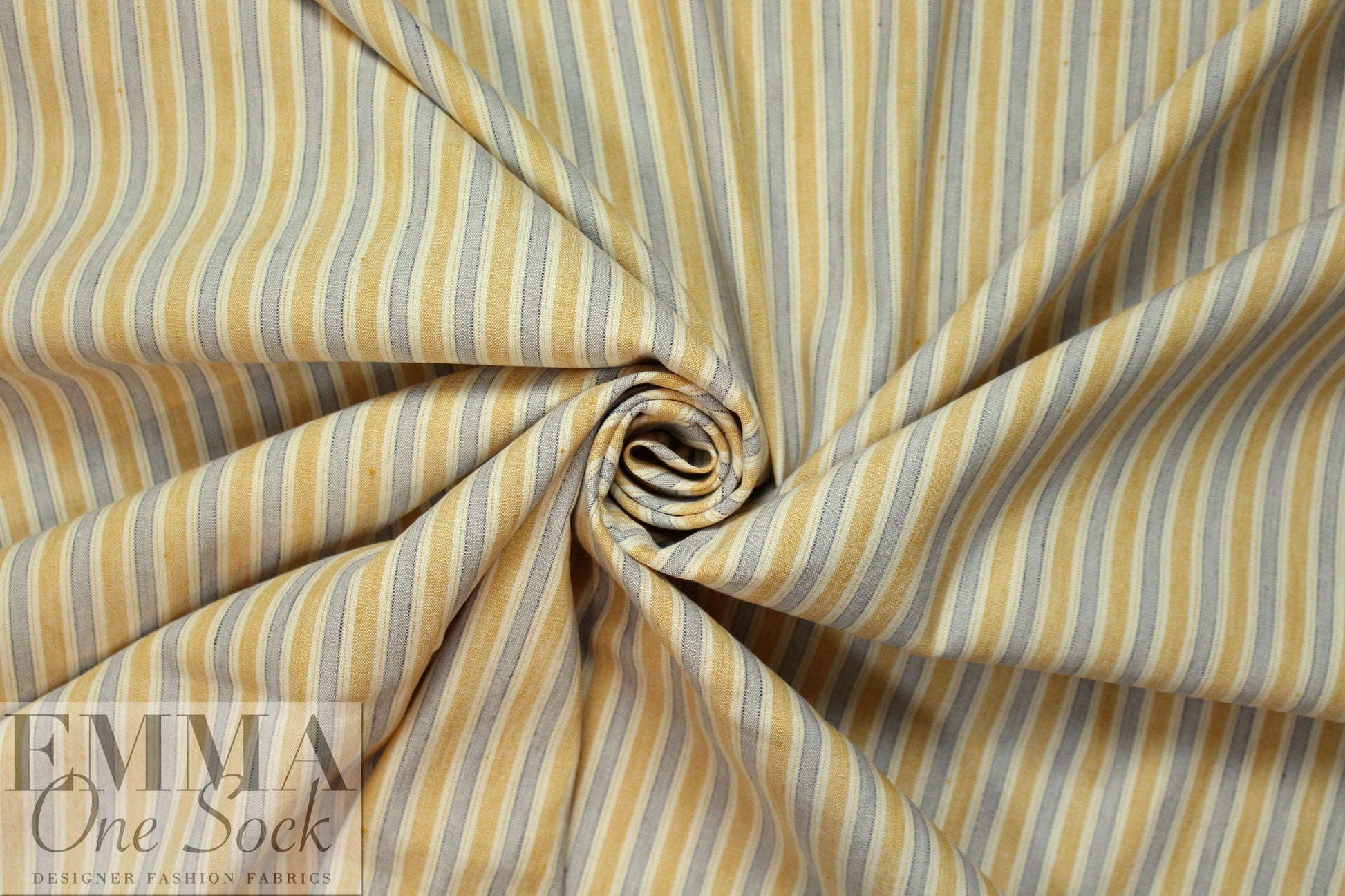 European linen/rayon stretch woven maize/chambray stripe
