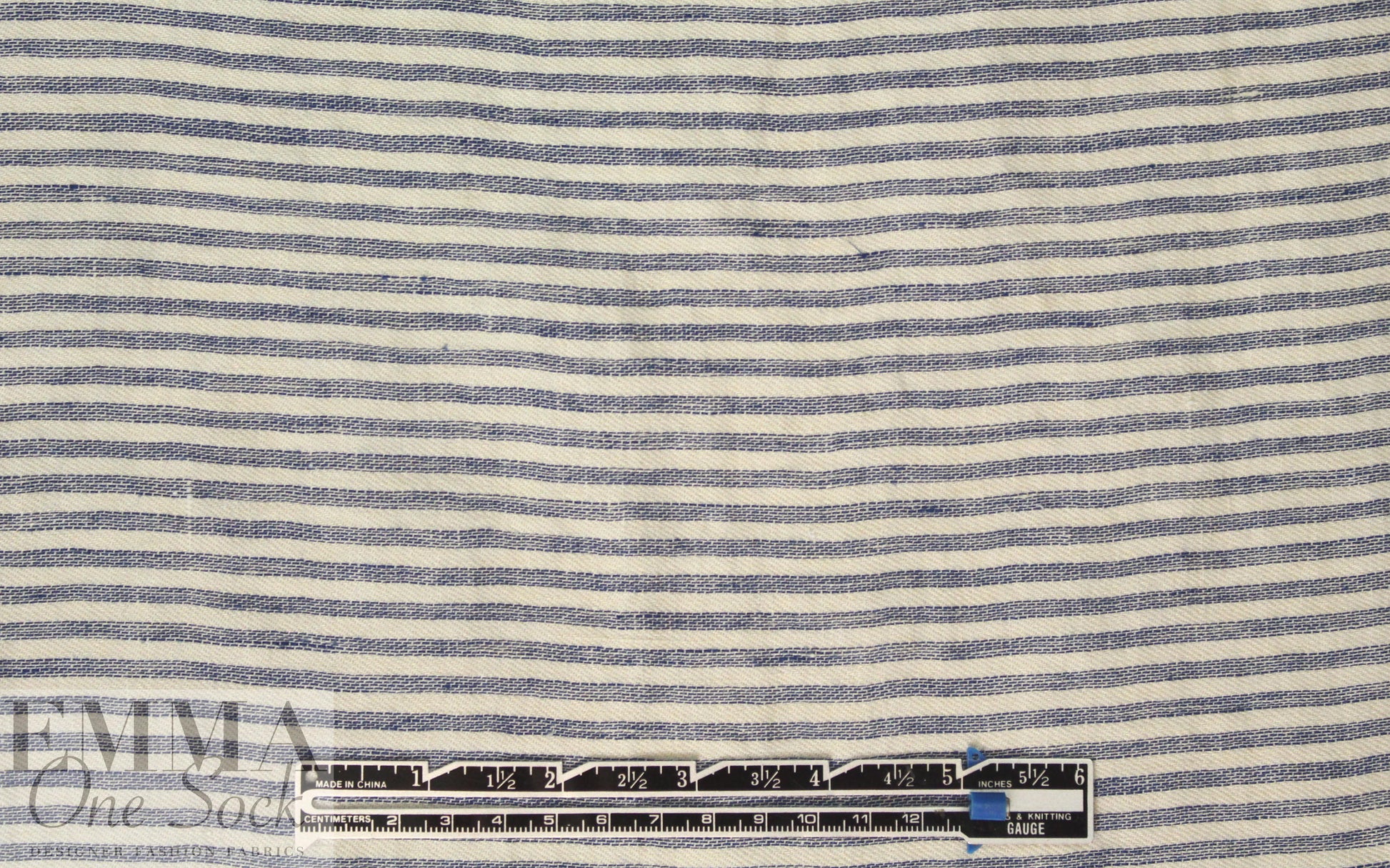 NY designer rustic linen/cotton stripe - navy/natural