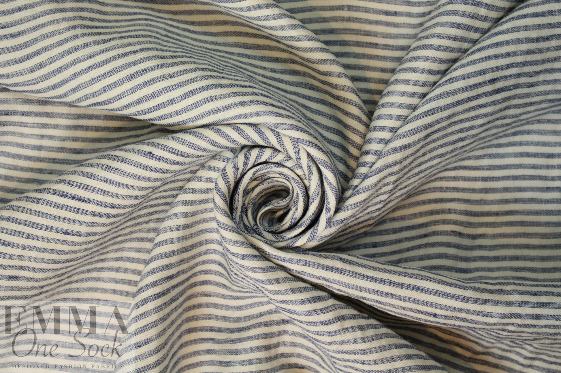 NY designer rustic linen/cotton stripe - navy/natural