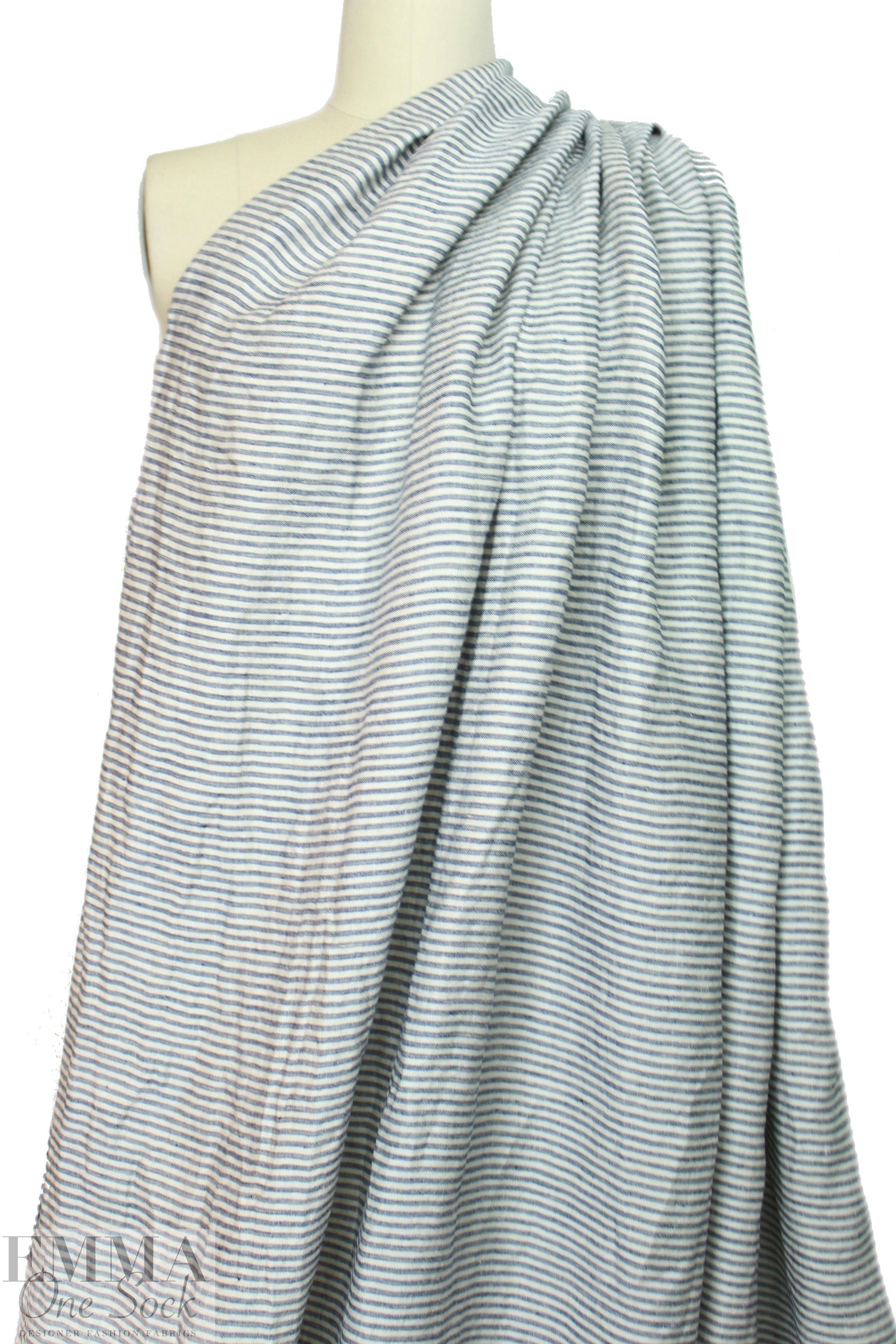 NY designer rustic linen/cotton stripe - navy/natural