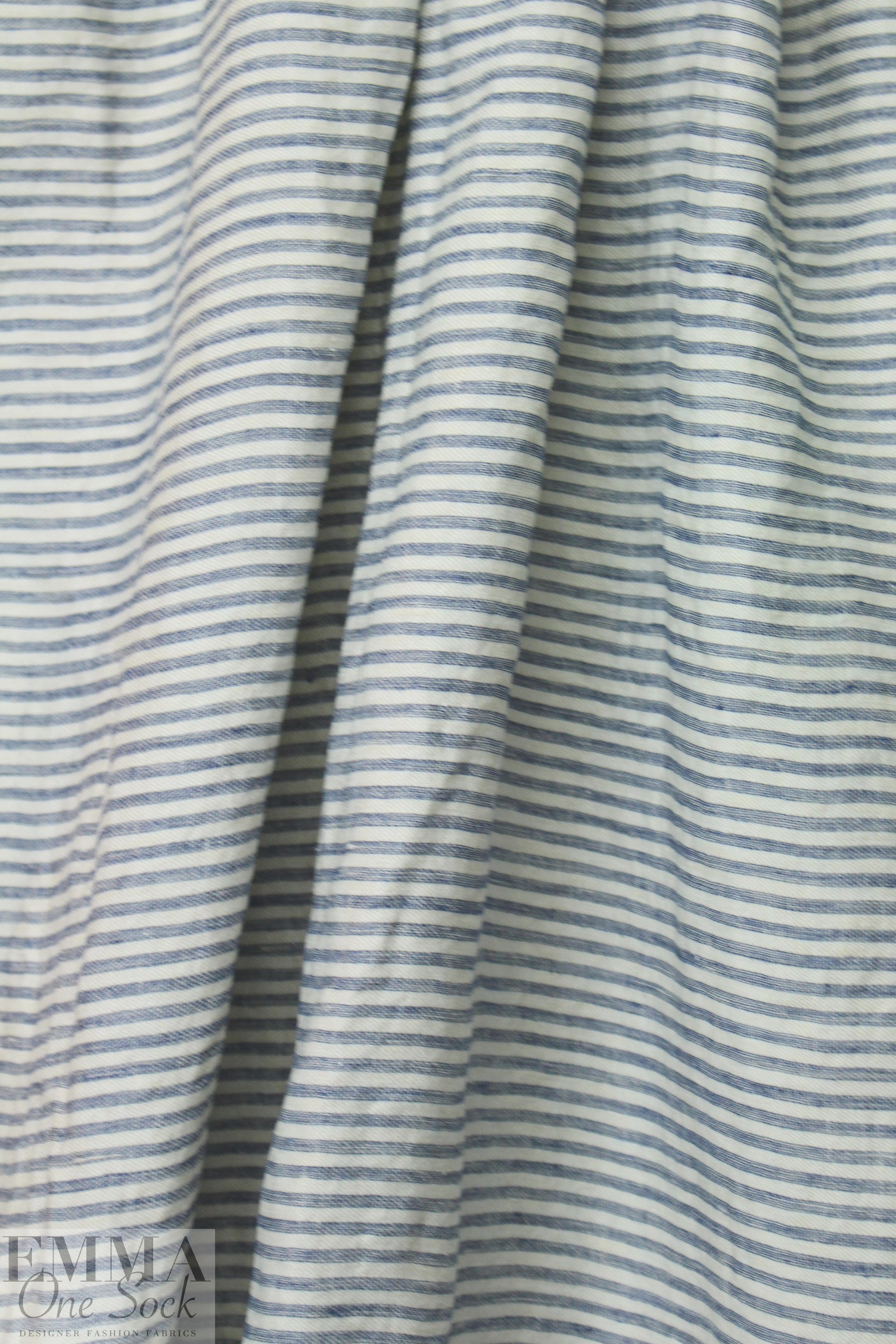 NY designer rustic linen/cotton stripe - navy/natural