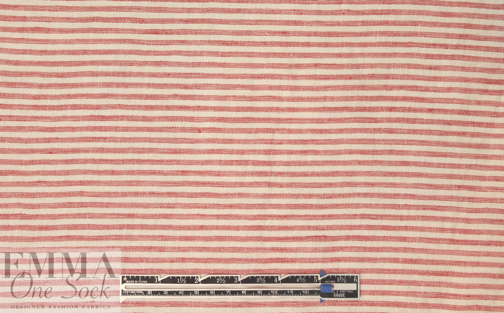 NY designer rustic linen/cotton stripe - red/natural