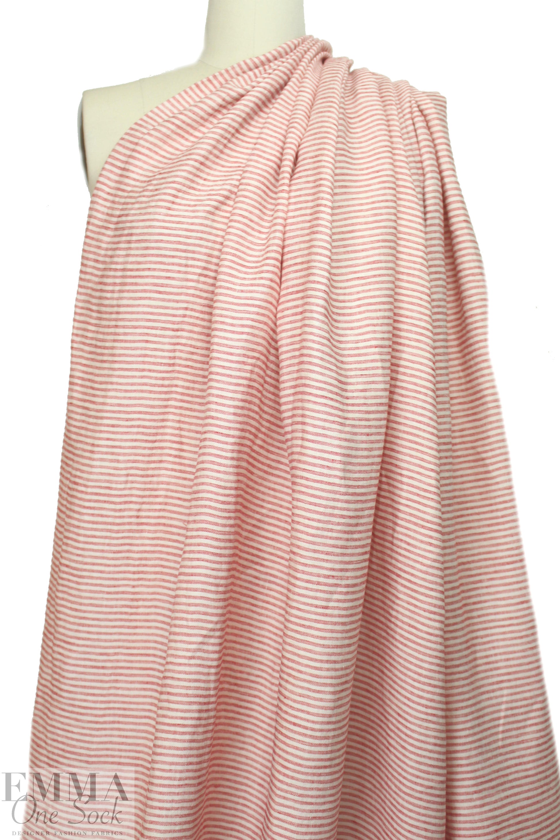 NY designer rustic linen/cotton stripe - red/natural