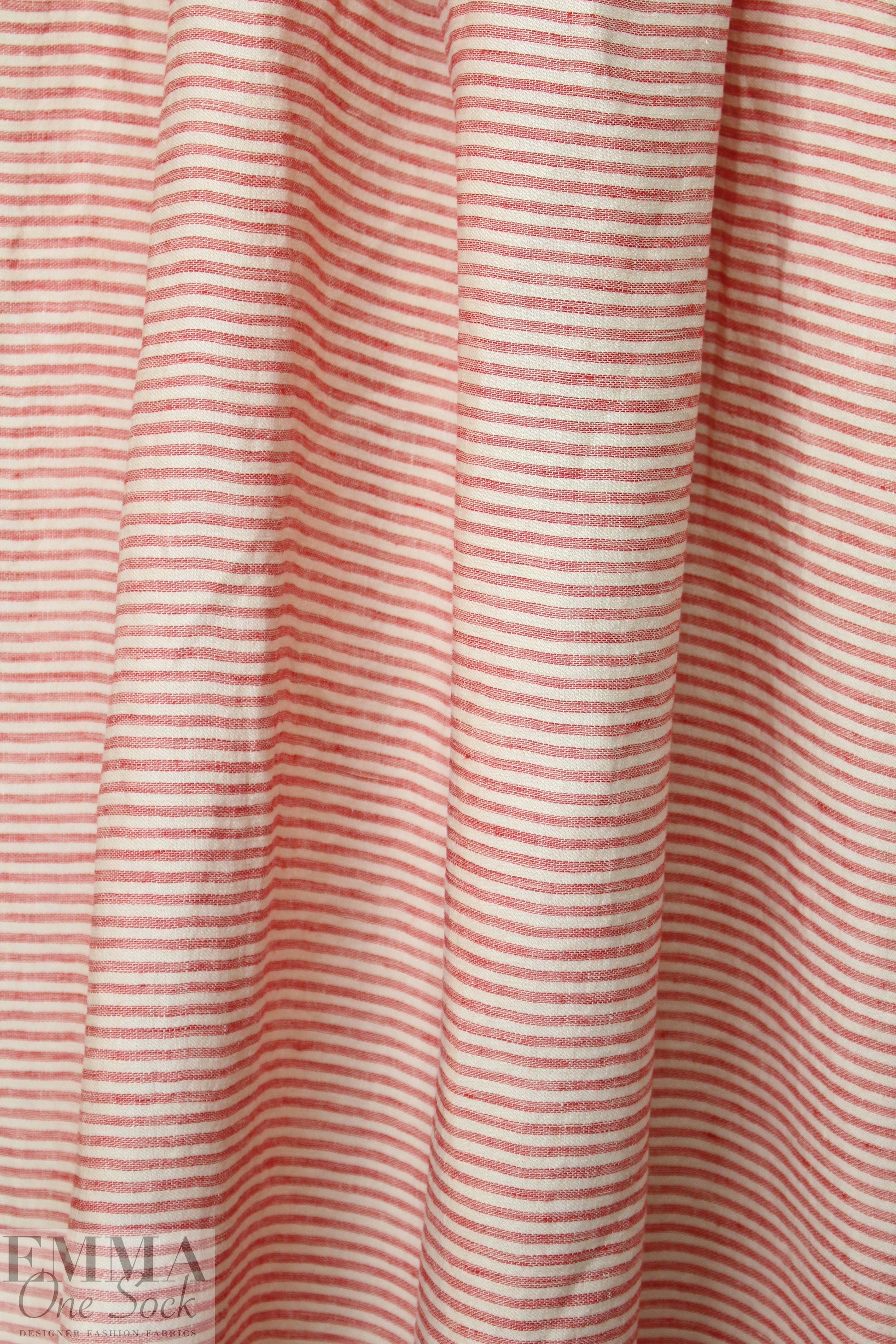 NY designer rustic linen/cotton stripe - red/natural