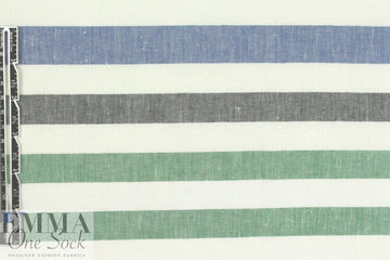 Italian blue/green/gray horizontal stripe linen woven