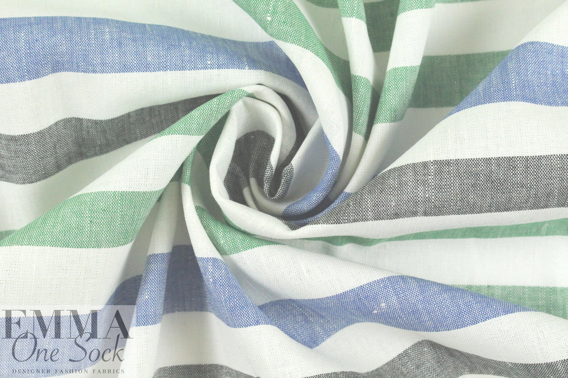 Italian blue/green/gray horizontal stripe linen woven