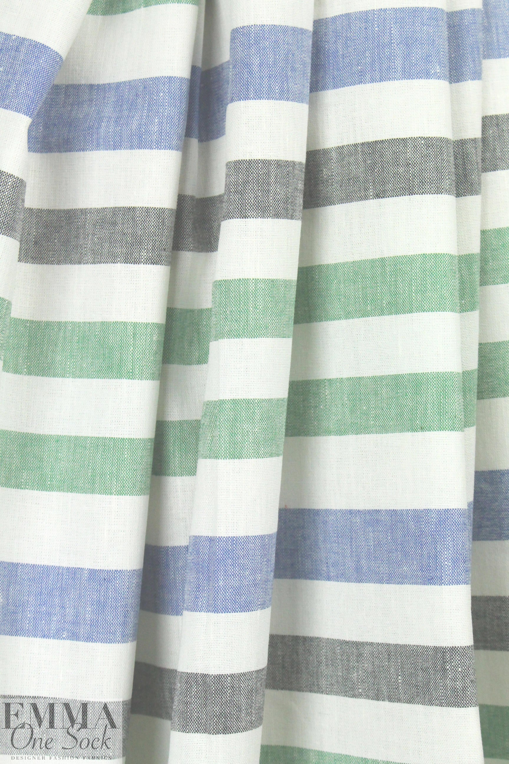 Italian blue/green/gray horizontal stripe linen woven
