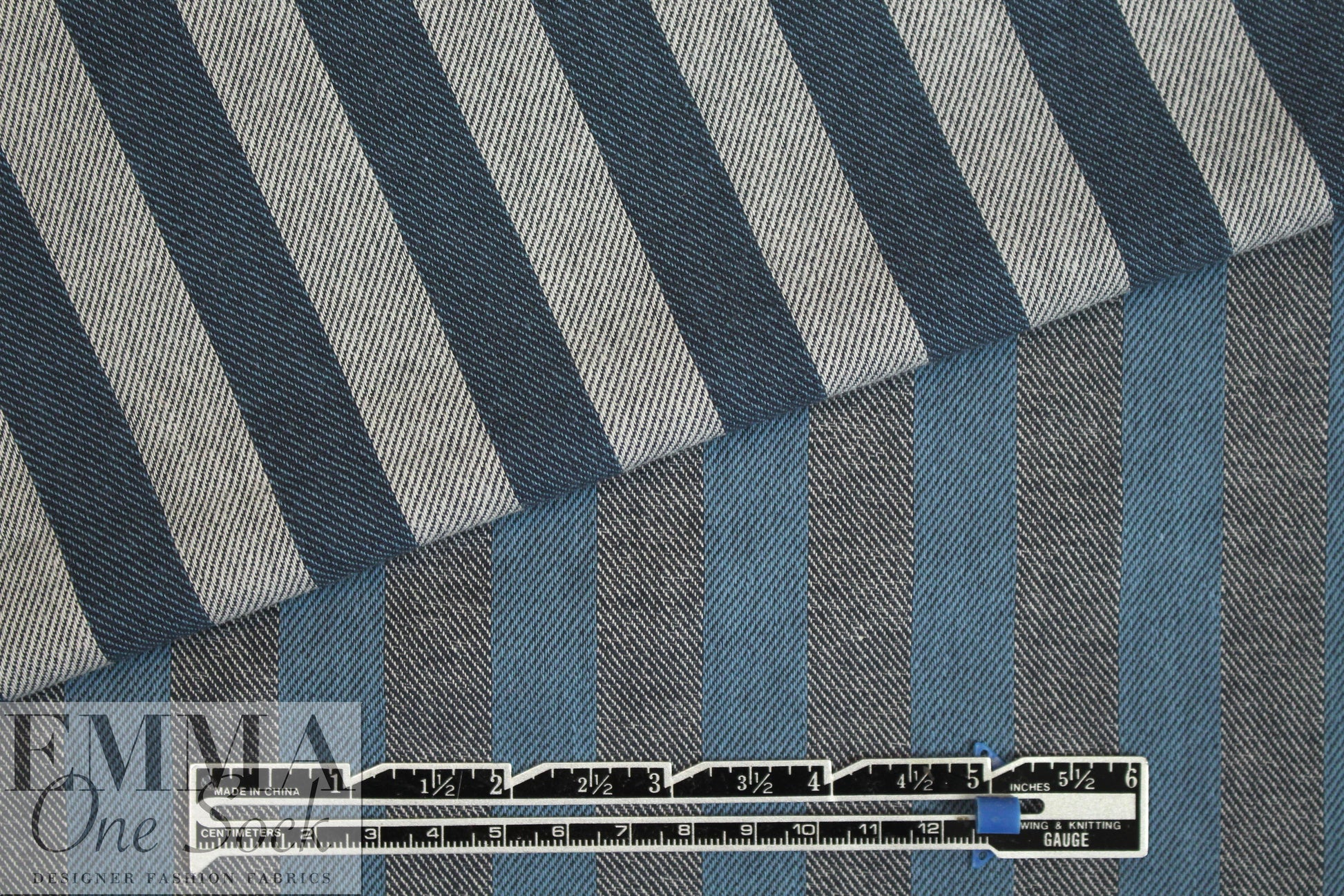 NY designer cotton/linen yarn dyed stripe - blues/white .625 yds