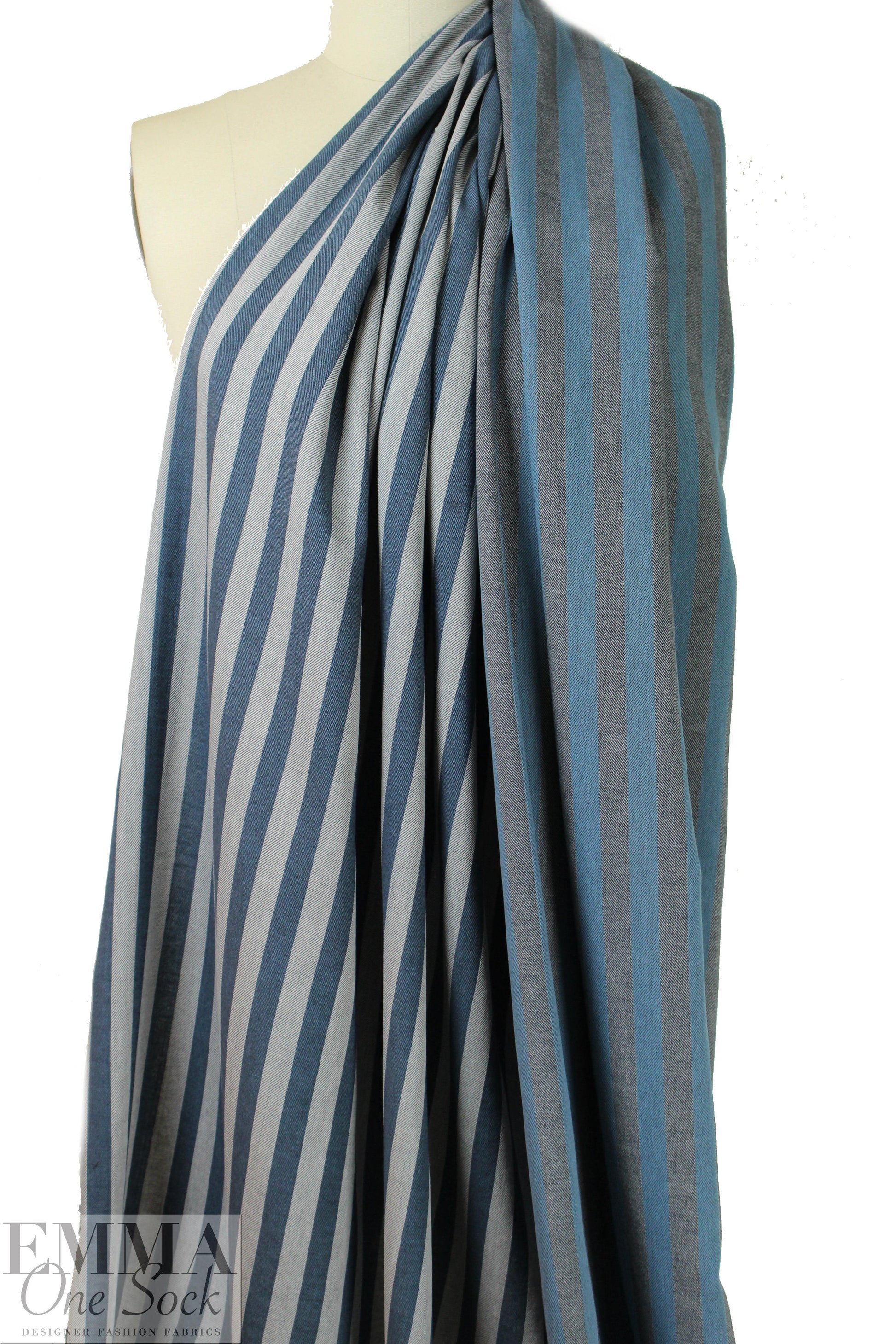 NY designer cotton/linen yarn dyed stripe - blues/white