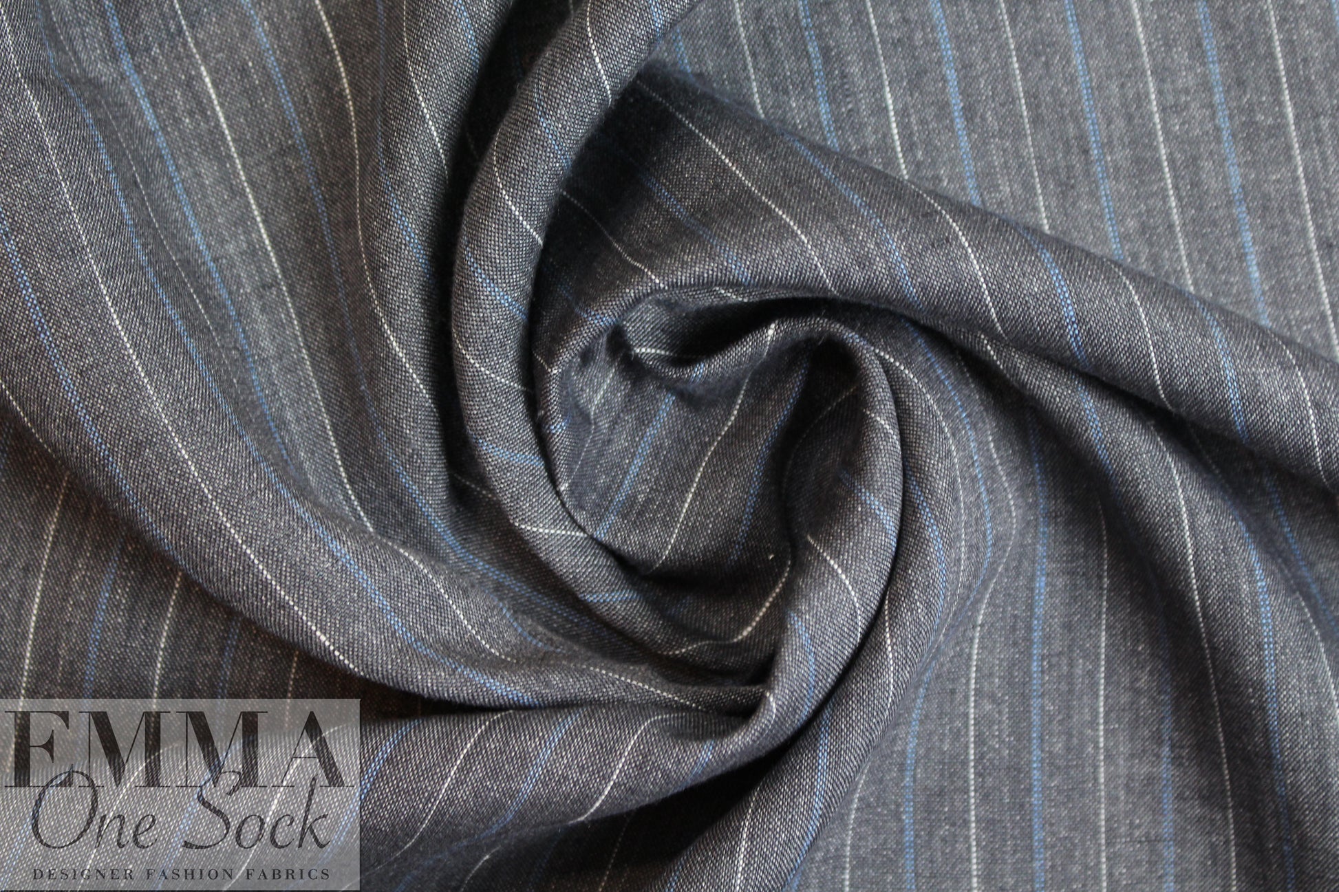 Italian charcoal/sky/white vertical stripe linen woven 1.95 yds