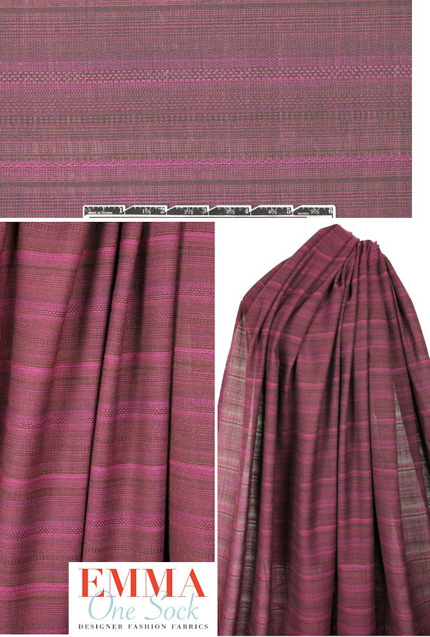 Italian silk/poly fuschia/chocolate yarn-dye stripey woven
