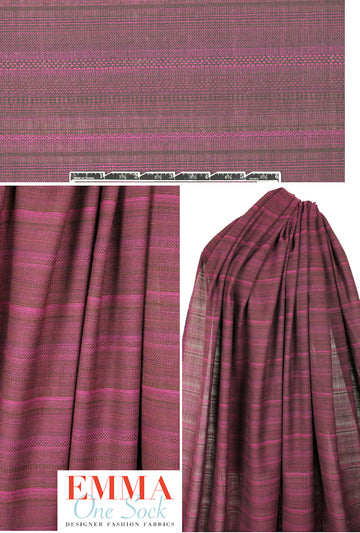 Italian silk/poly fuschia/chocolate yarn-dye stripey woven
