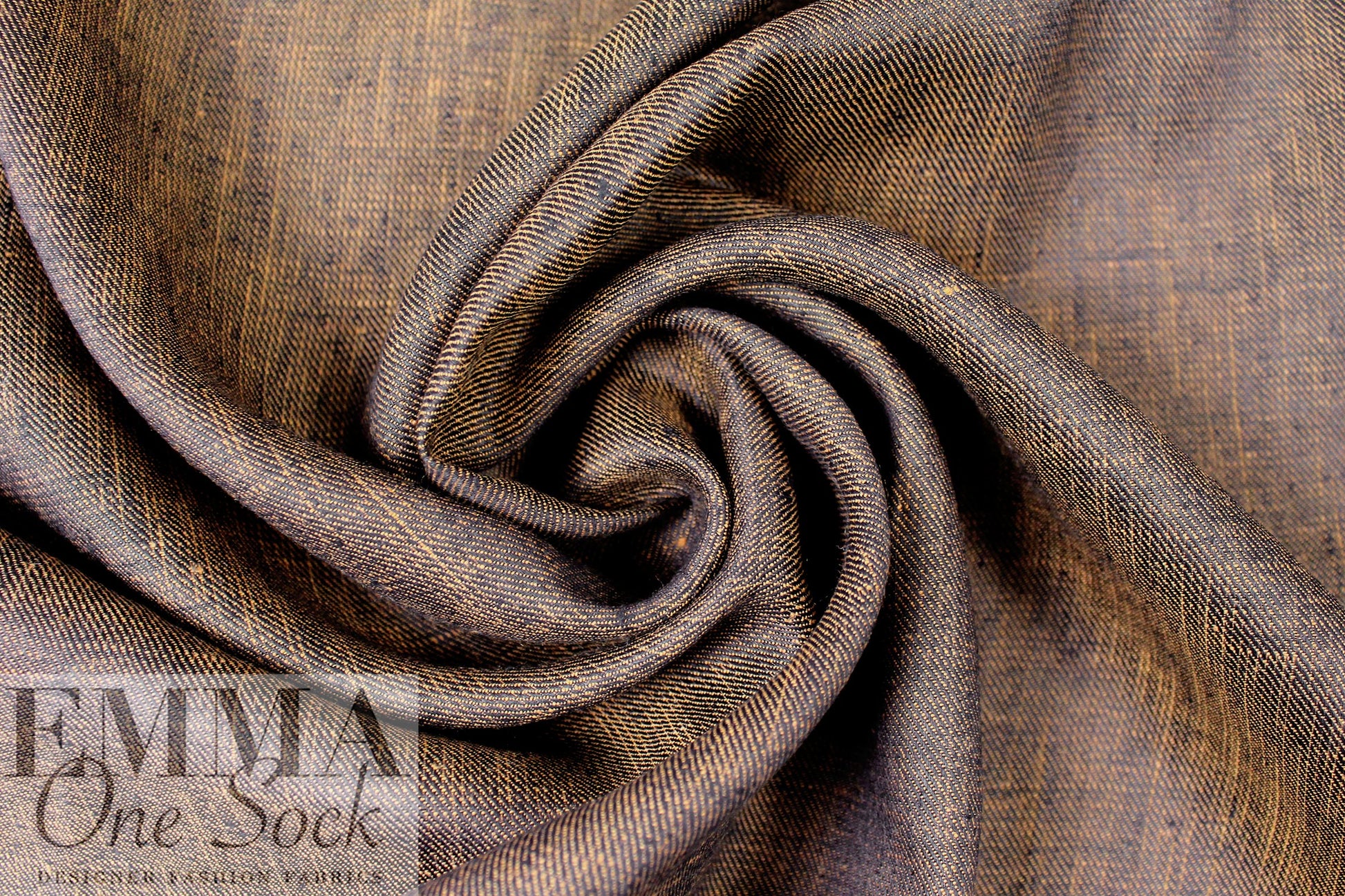 European reversible lightweight linen twill woven - copper/midnight 1.875 yd