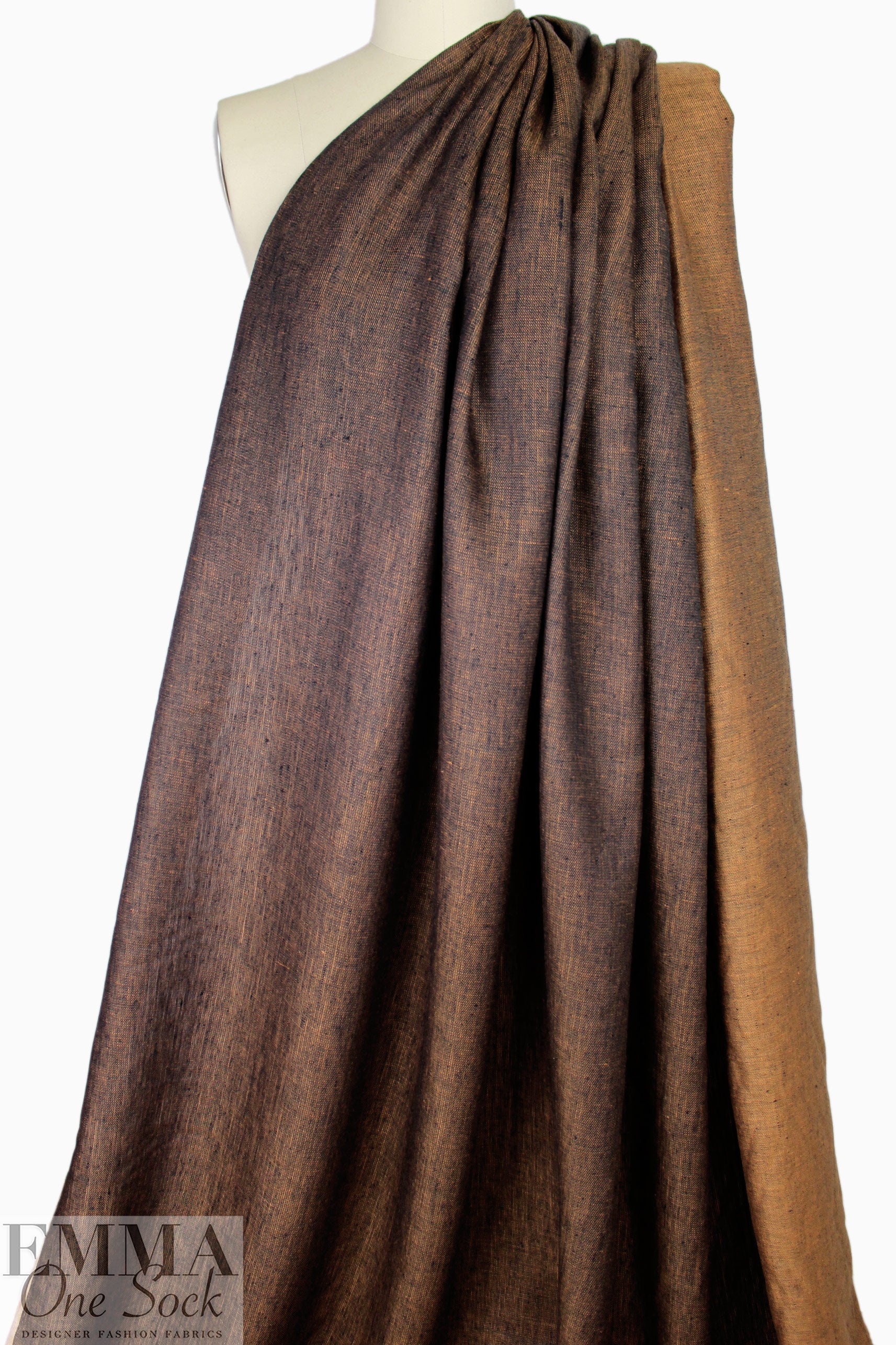 European reversible lightweight linen twill woven - copper/midnight .875 yds
