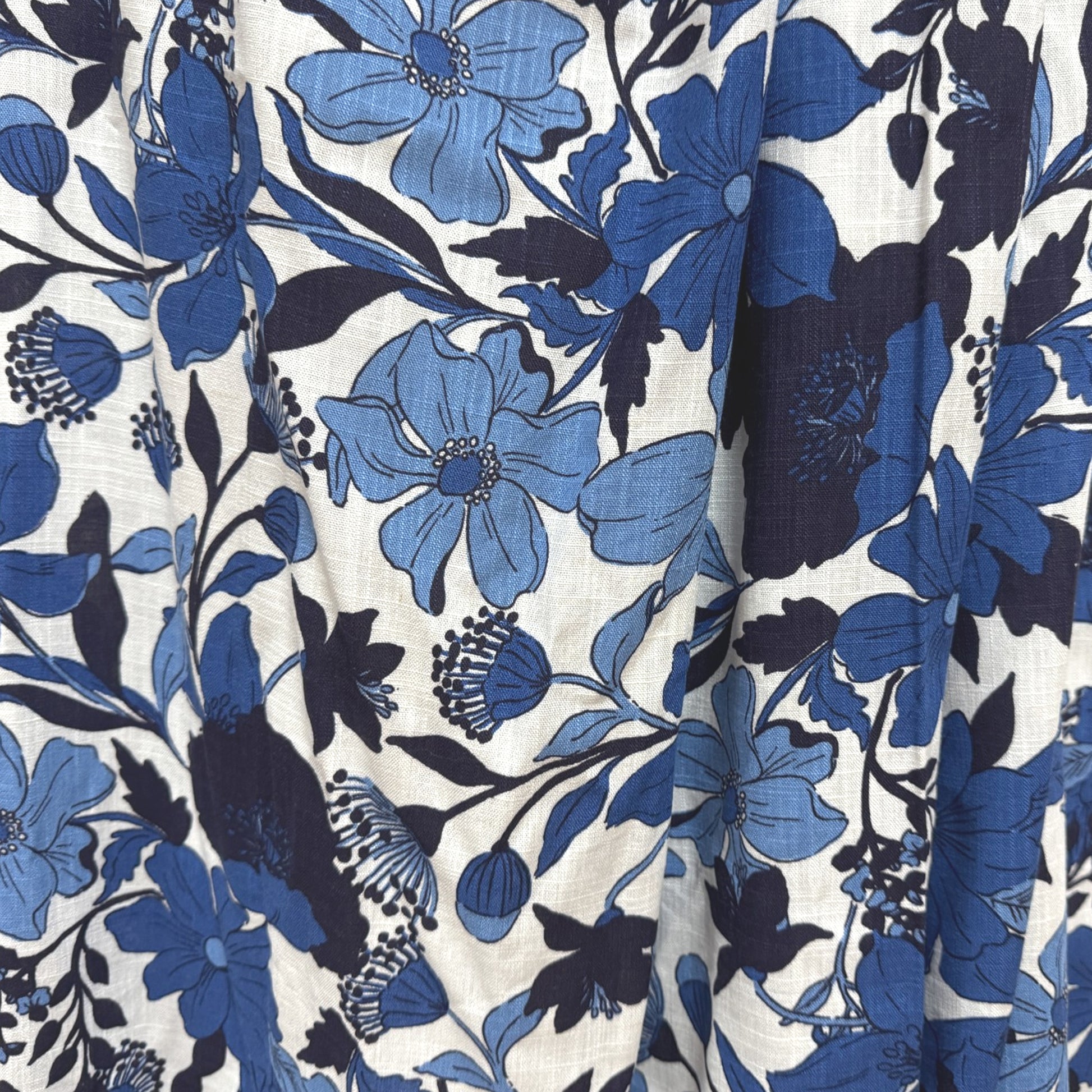 'French blue floral' viscose/linen slub woven