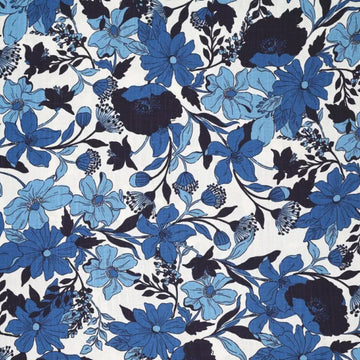 'French blue floral' viscose/linen slub woven