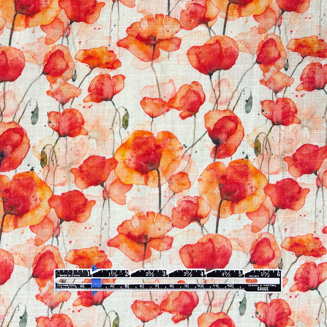 Dutch digital 'poppy prairie' viscose/linen woven - red 1.7 yds