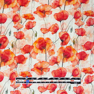 Dutch digital 'poppy prairie' viscose/linen woven - red 1.7 yds
