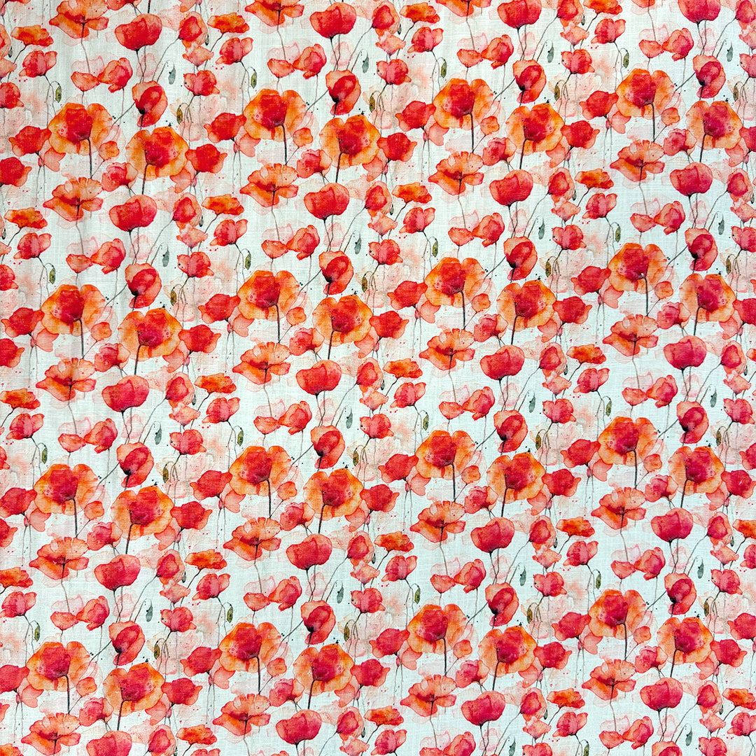 Dutch digital 'poppy prairie' viscose/linen woven - red 1.7 yds