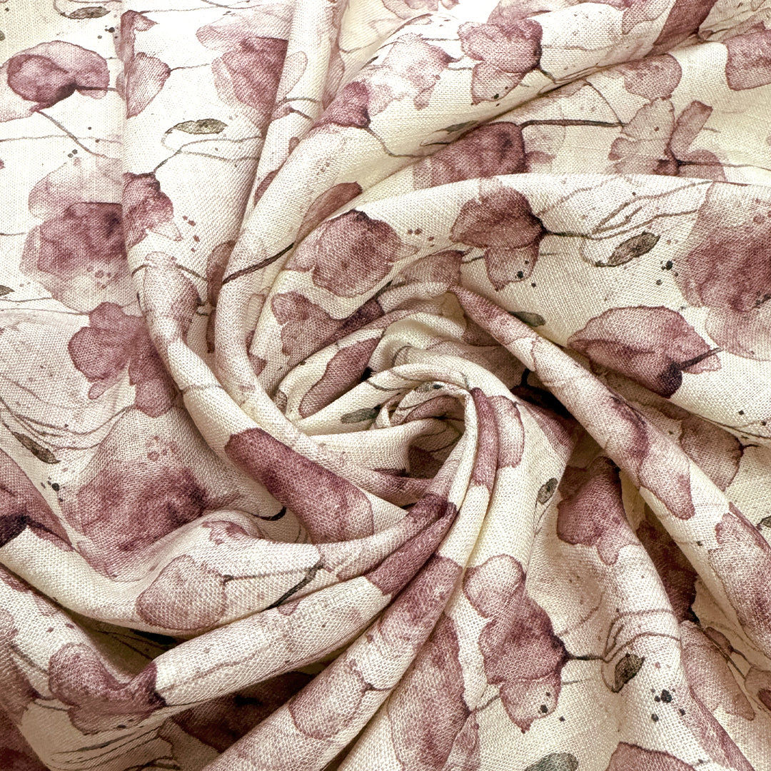 Dutch digital 'poppy prairie' viscose/linen woven - earthy mauve .6 yds