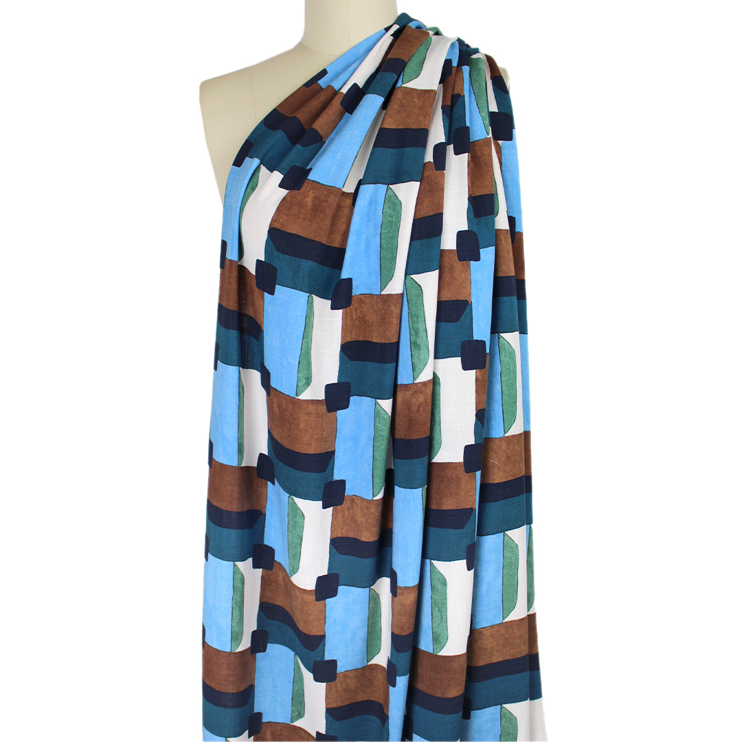 Italian 'open window' viscose/linen woven - sky/cocoa 2 yd