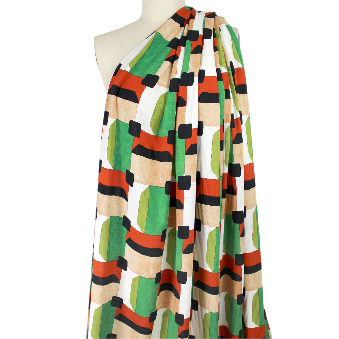 Italian 'open window' viscose/linen woven - persimmon/kelly 1.375 yd