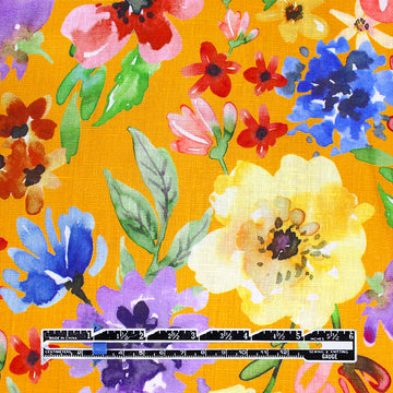 European linen 'cottage floral' printed dressweight woven - saffron 2 yd