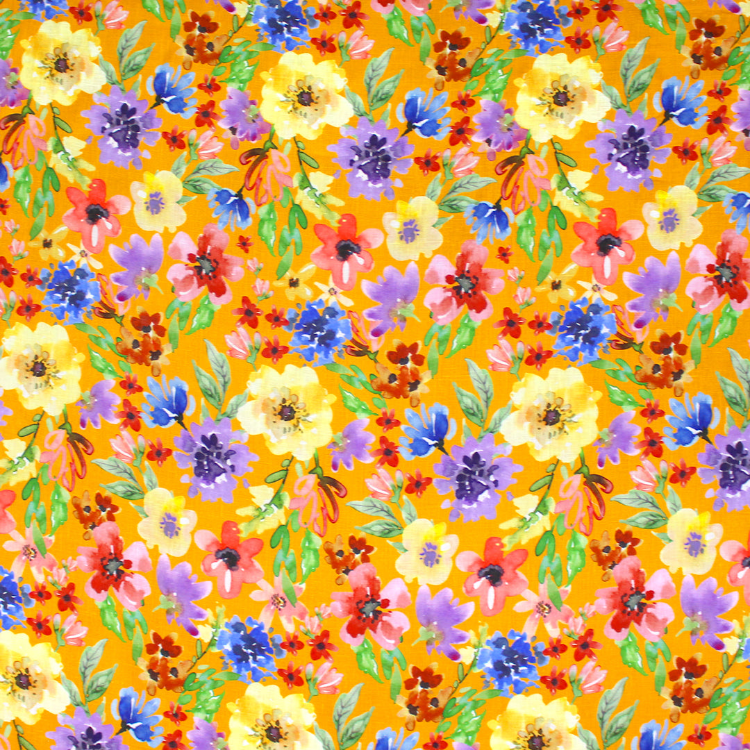 European linen 'cottage floral' printed dressweight woven - saffron 2 yd