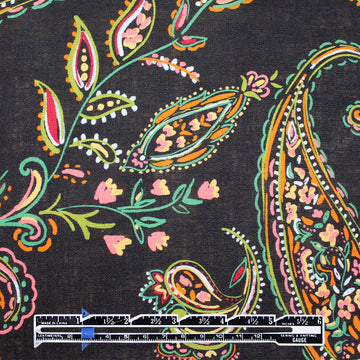 European linen 'tangerine paisley' printed dressweight woven .625 yds