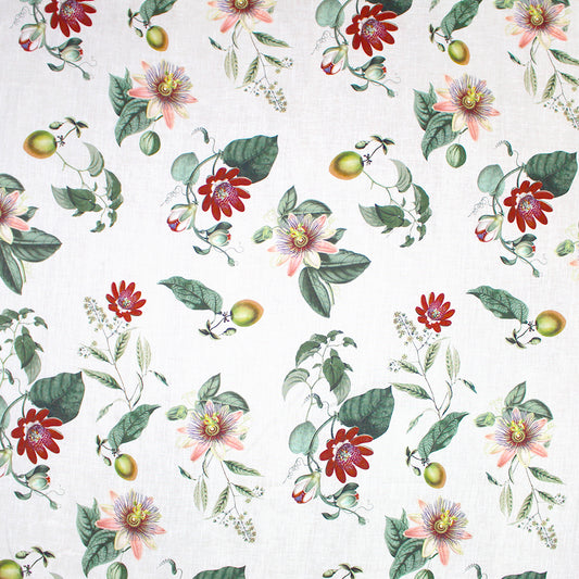 European linen 'pink passionflower' printed dressweight woven - ivory