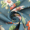 European linen 'pink passionflower' printed dressweight woven - dark teal