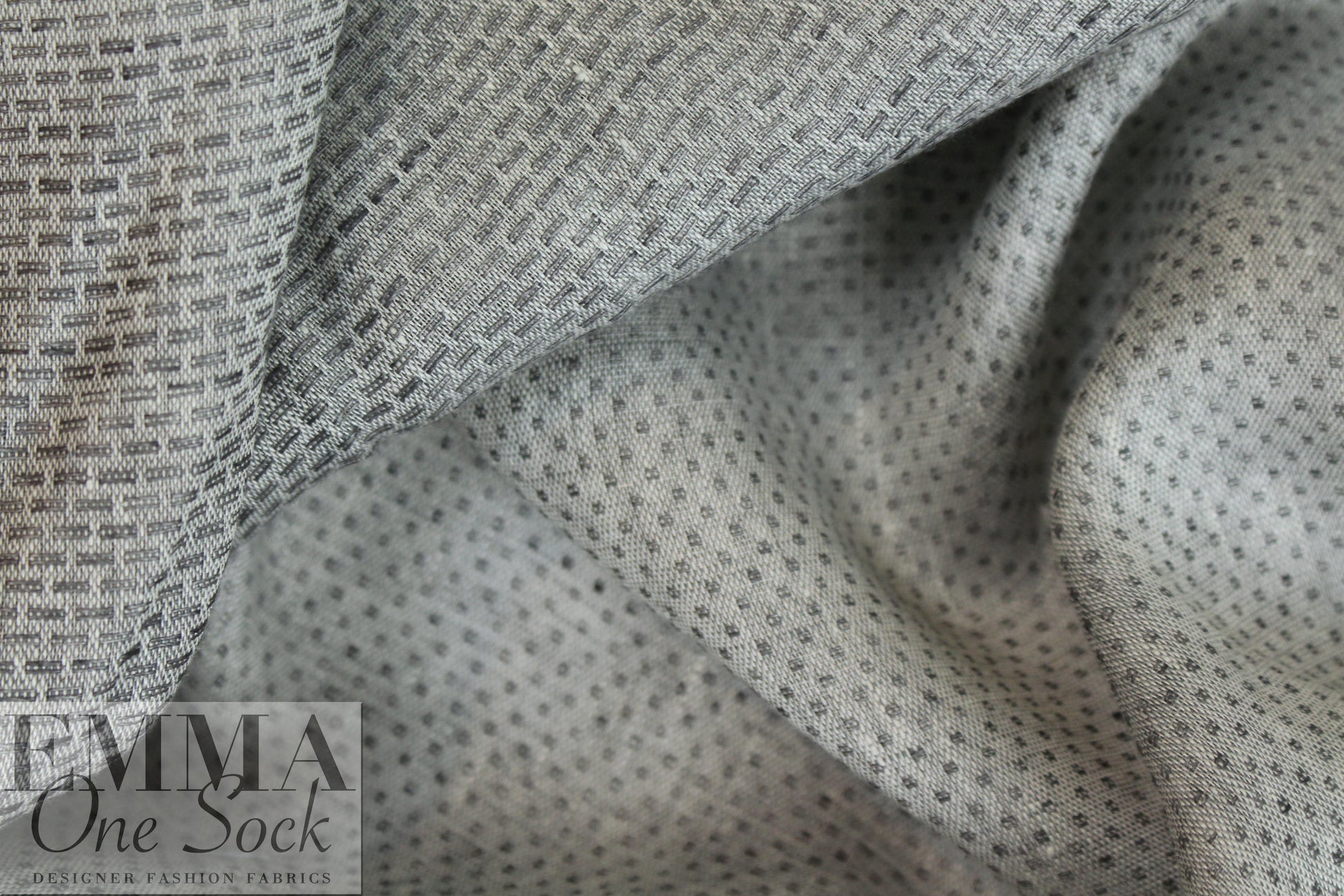 Italian linen/viscose jacquard woven - gray checkers 2 yd