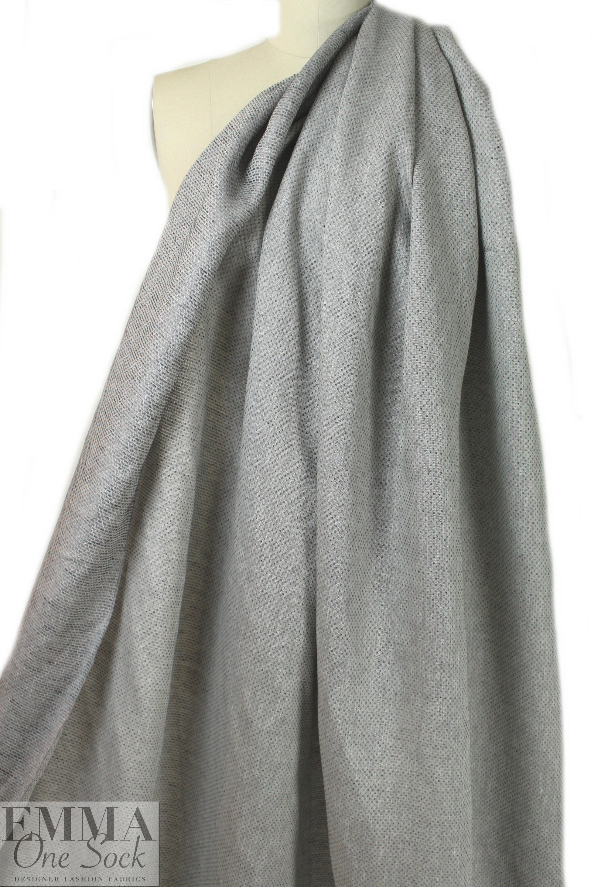 Italian linen/viscose jacquard woven - gray checkers 2 yd