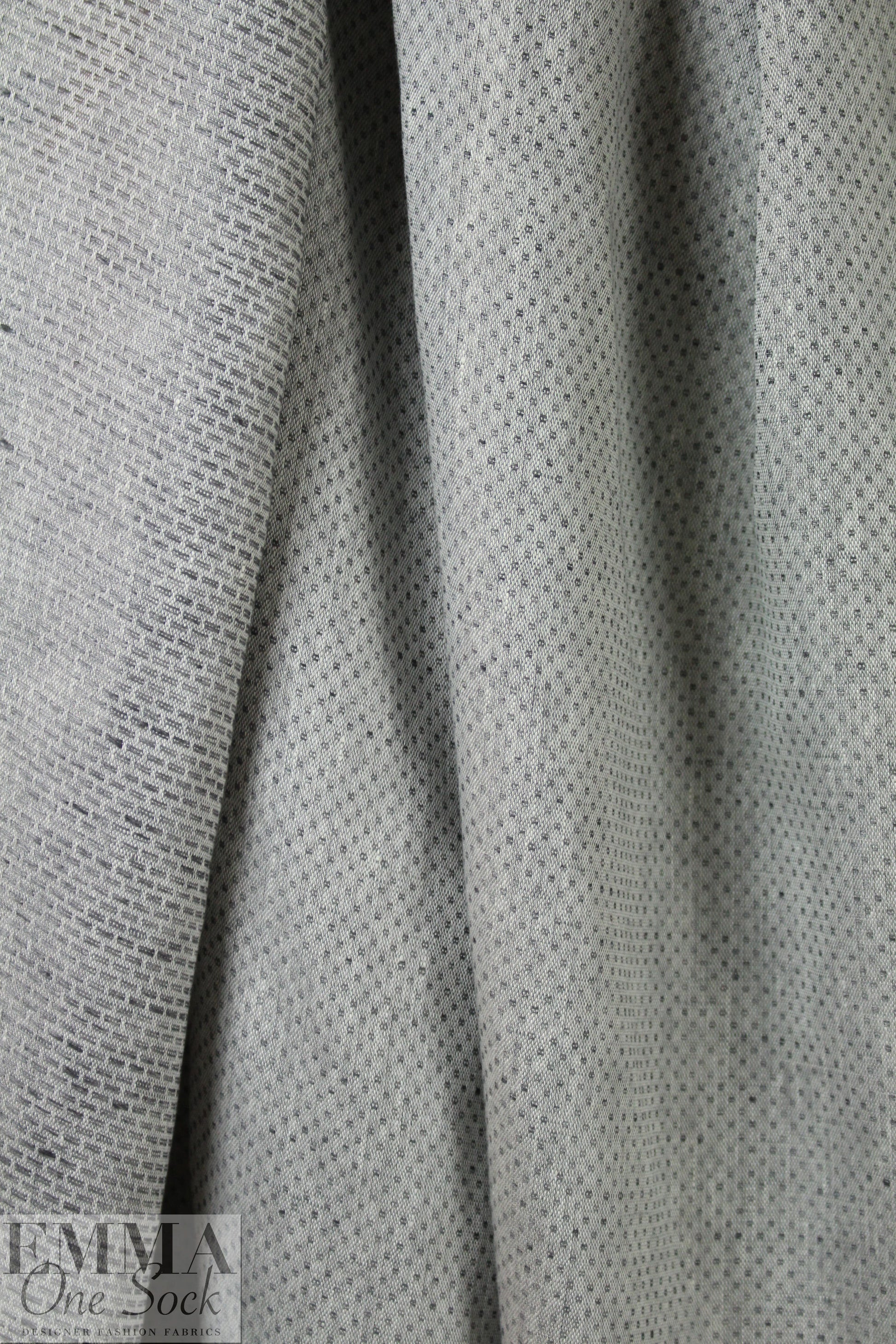 Italian linen/viscose jacquard woven - gray checkers 1 yard