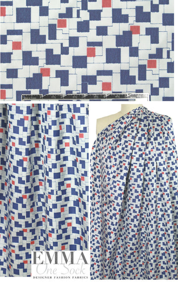 NY designer navy/red maze graphic lining