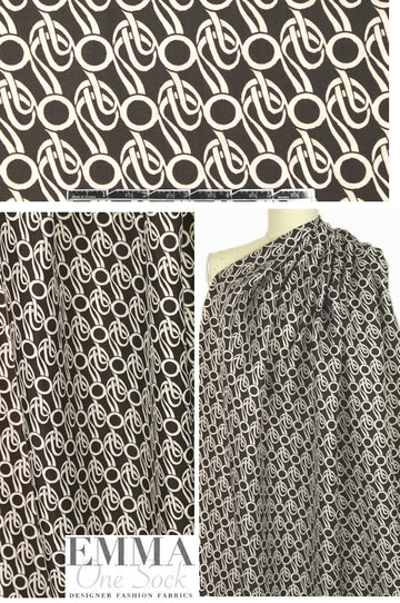 NY designer chocolate/off white graphic rayon lining
