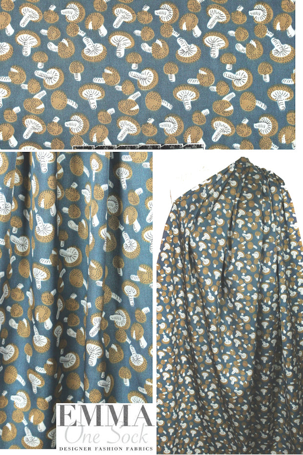 NY designer teal/nutmeg mushroom graphic lining .75 yds